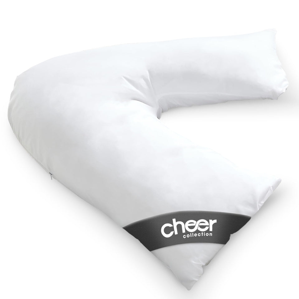 Cheer Collection Oversized V-Shaped Pillow closeup highlighting plush neck support for comfort