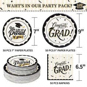 CheerBox 9in plate in black and white with gold edge for stylish servings.