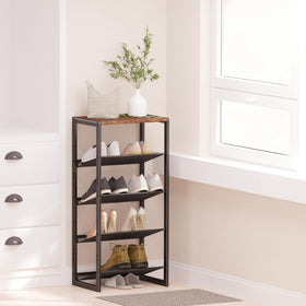 CHEMPFR entryway shoe rack with steel-mesh panels improves airflow for fresh footwear.