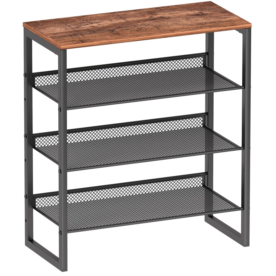 CHEMPFR industrial shoe rack with steel frame and mesh shelves for sturdy storage.