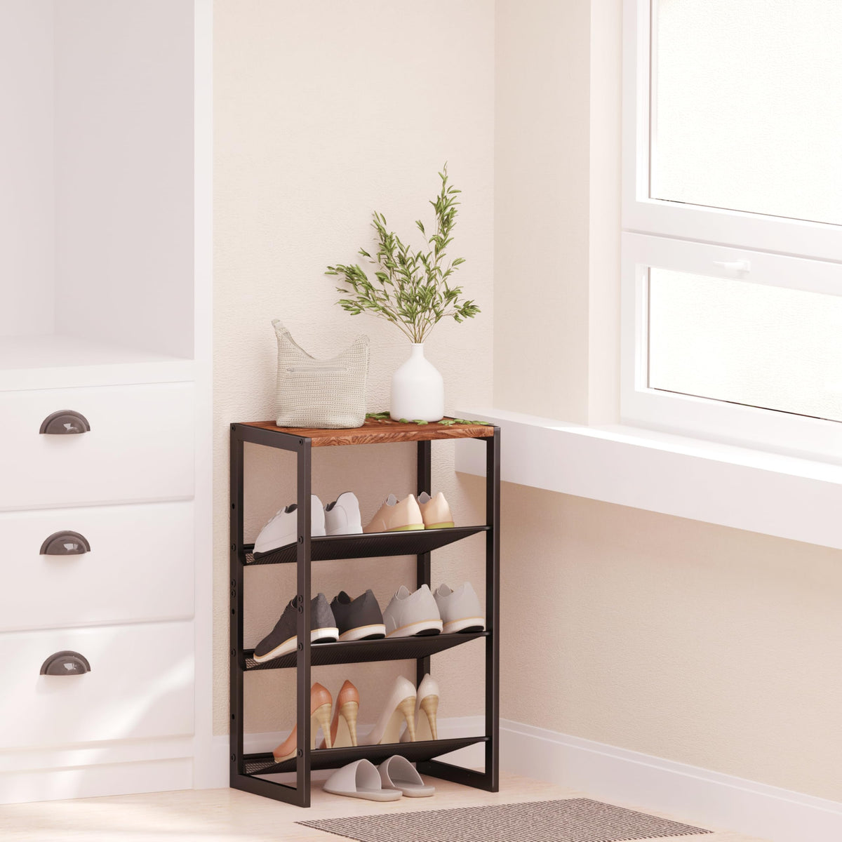 CHEMPFR Narrow 4-Tier Shoe Rack mesh panels provide airflow to reduce odors
