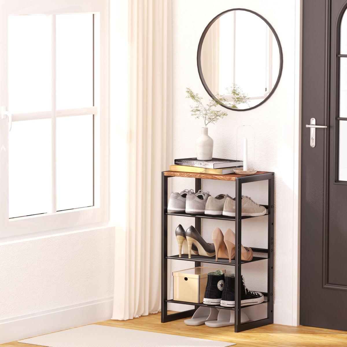 CHEMPFR Narrow 4-Tier Shoe Rack side profile demonstrates compact footprint for tight spaces