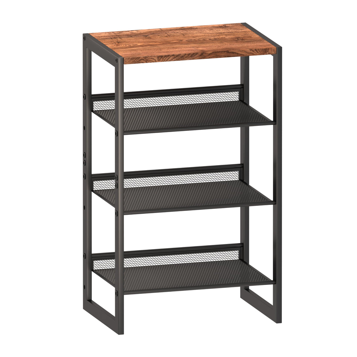 CHEMPFR Narrow 4-Tier Shoe Rack top view shows slim profile and decorative wood top