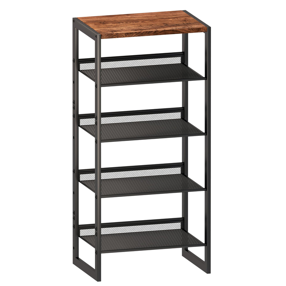 CHEMPFR narrow 5-tier shoe rack with wood top for compact entryway storage.