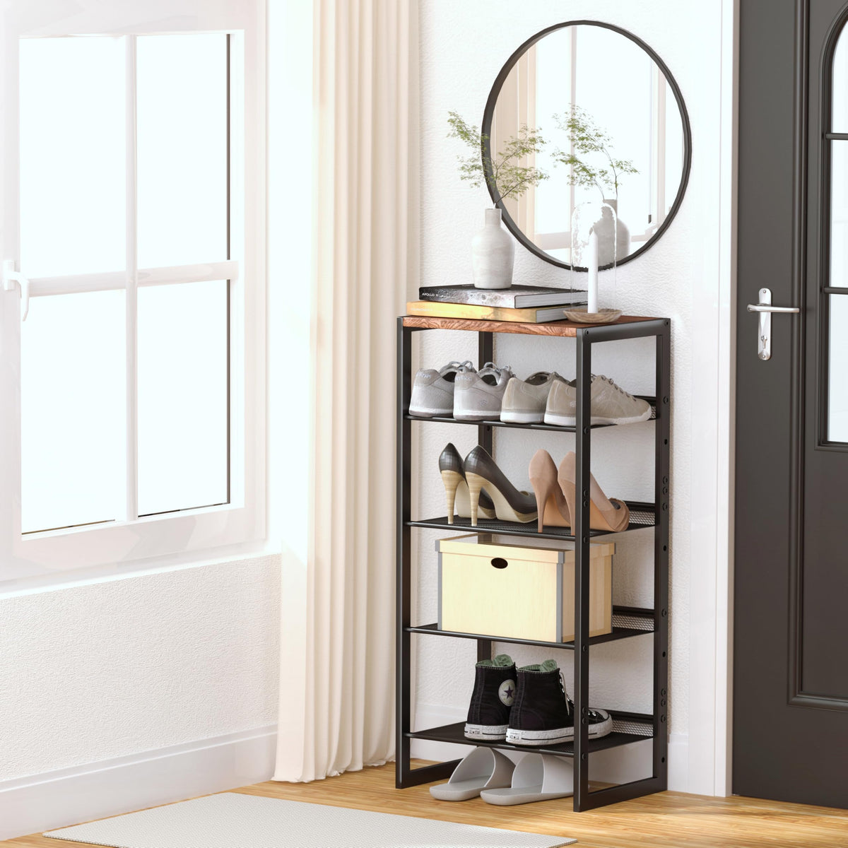 CHEMPFR narrow 5-tier steel-mesh frame provides airflow and anti-slip stability.