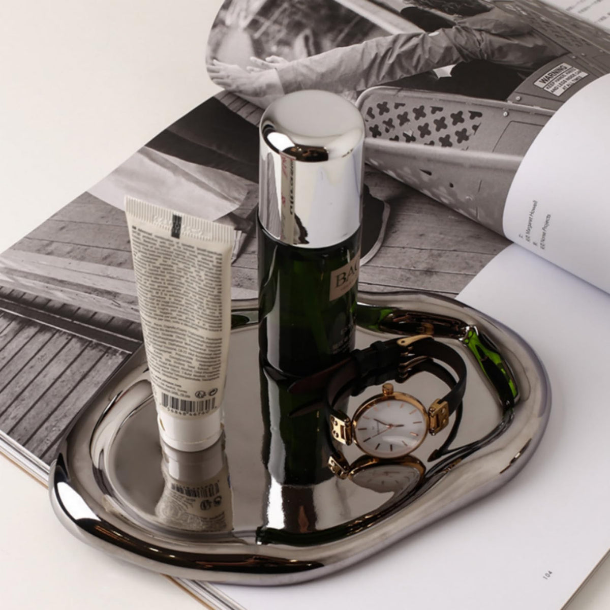 CHENDECOR silver tray cloud design top view for elegant organization.
