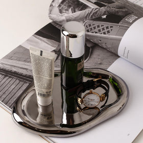 CHENDECOR silver tray cloud design top view for elegant organization.