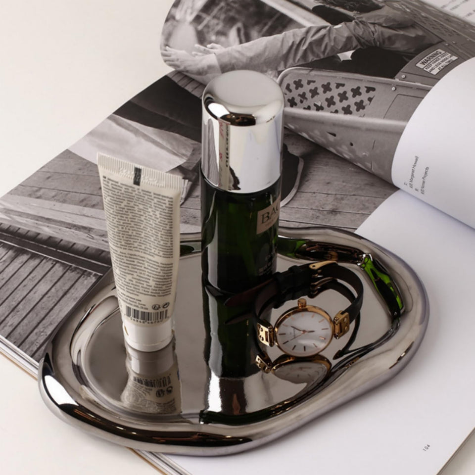 CHENDECOR silver tray cloud design top view for elegant organization.