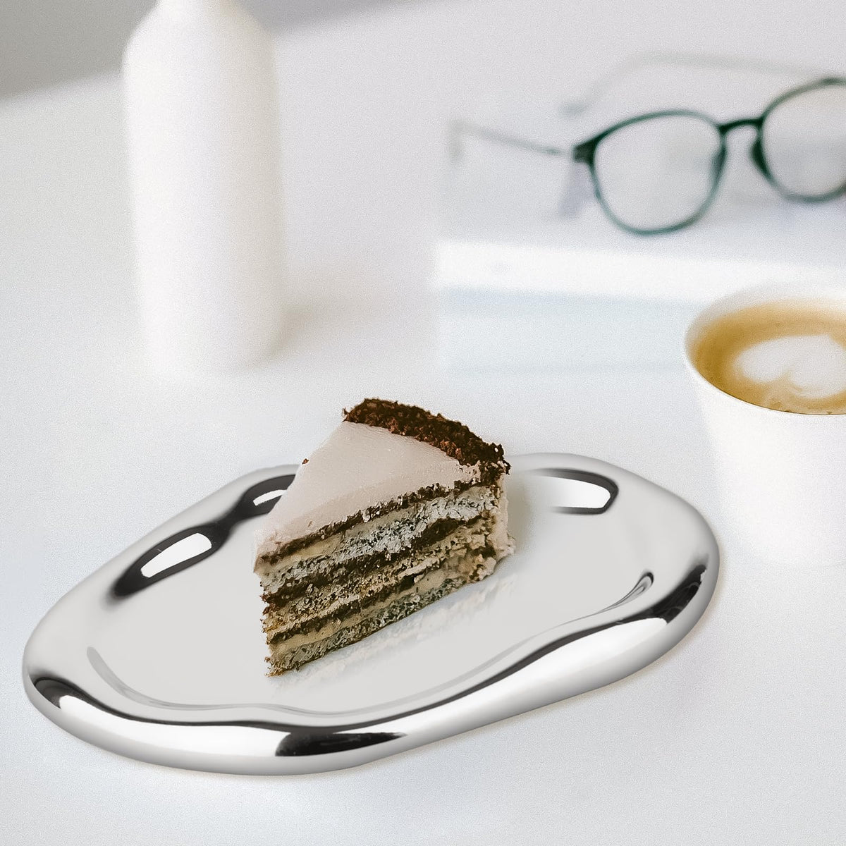 CHENDECOR silver tray textured ceramic finish adds subtle luxury.