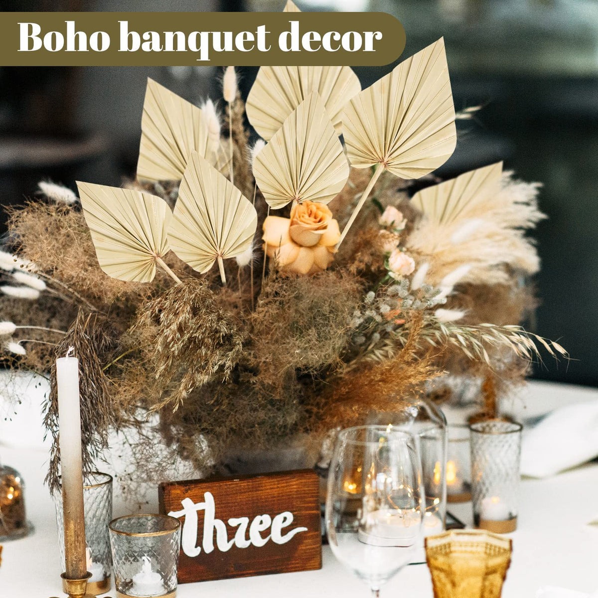 Chenkaiyang boho bedroom decor with dried palm spears