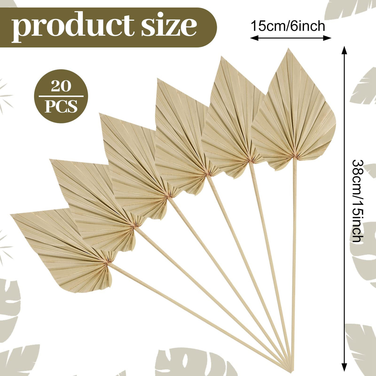 Chenkaiyang real palm fans with stems for centerpiece decor