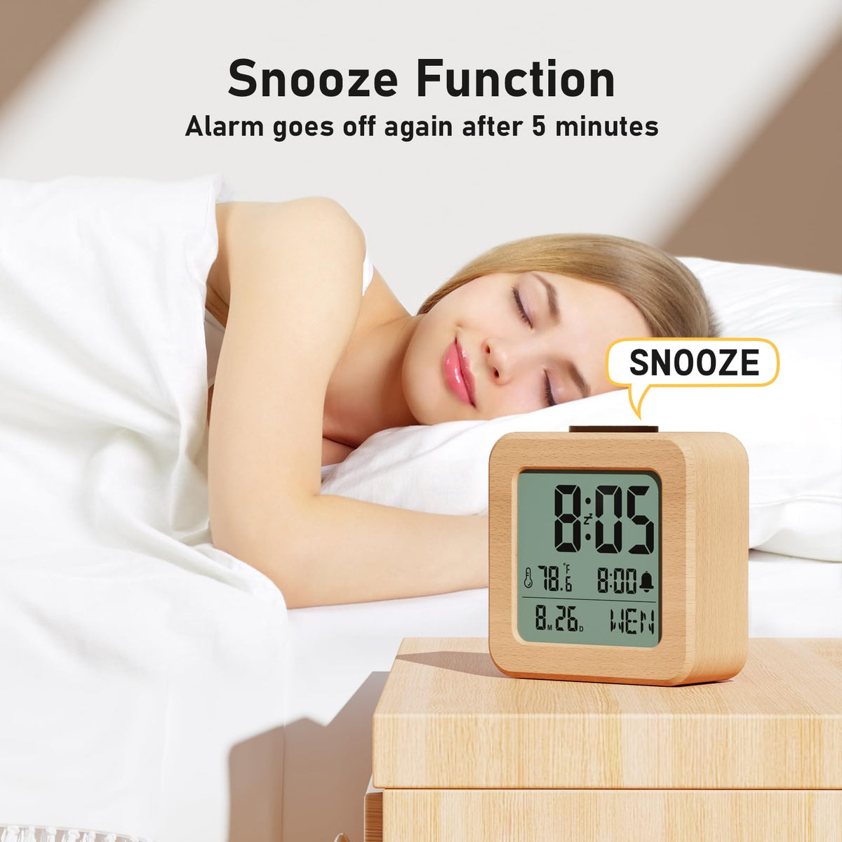 CHEREEKI prominent snooze button lets you grab extra sleep.