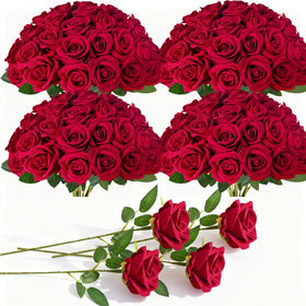 Cherica 100 Pcs Fake Roses Bulk: vibrant blooms for wedding decor.