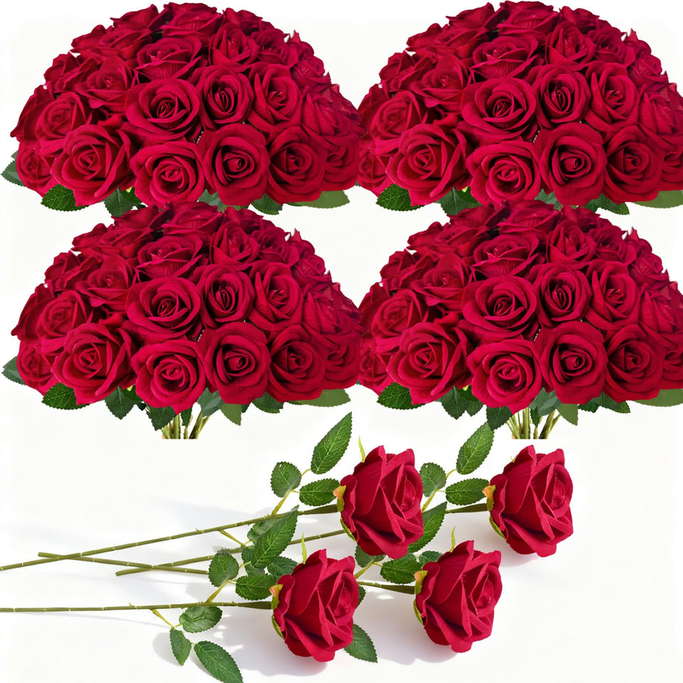 Cherica 100 Pcs Fake Roses Bulk: vibrant blooms for wedding decor.