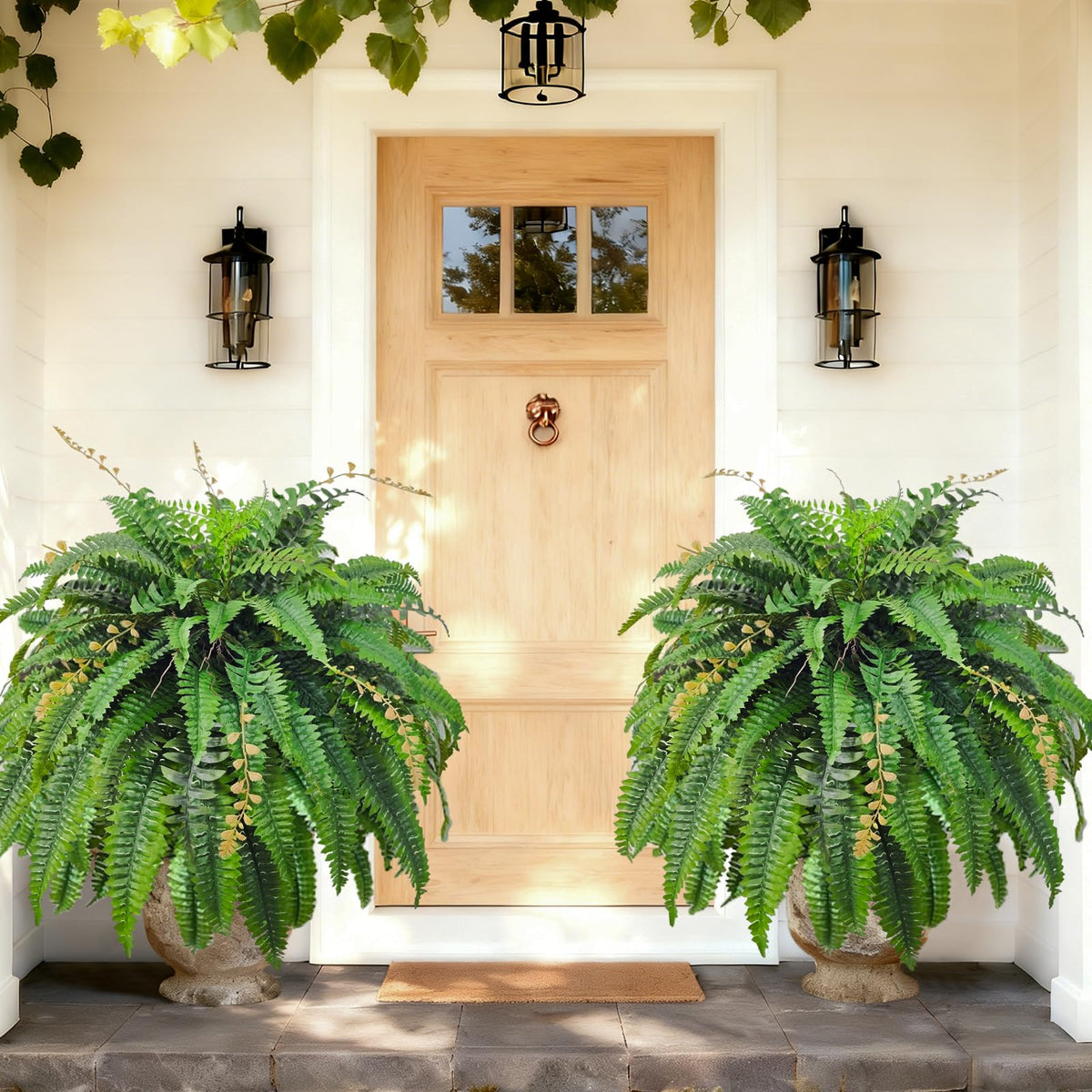 Cherica 2pcs 48in Boston fern outdoors, UV-resistant display adds year-round greenery.