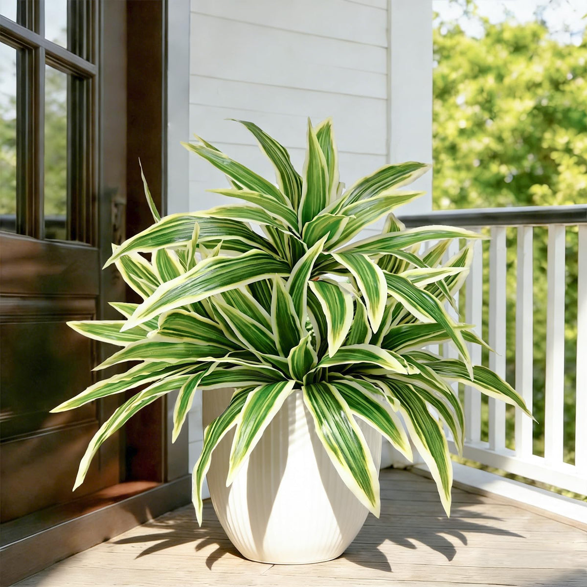 Cherica 4Pcs Fake Ferns cascade leaves for lush outdoor porch decor.