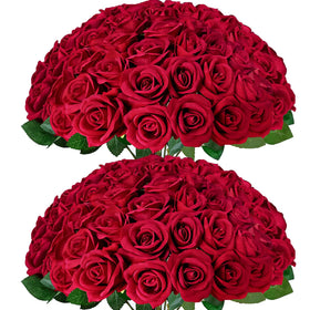 Cherica 50Pcs red rose heads and stems bundle for versatile decor