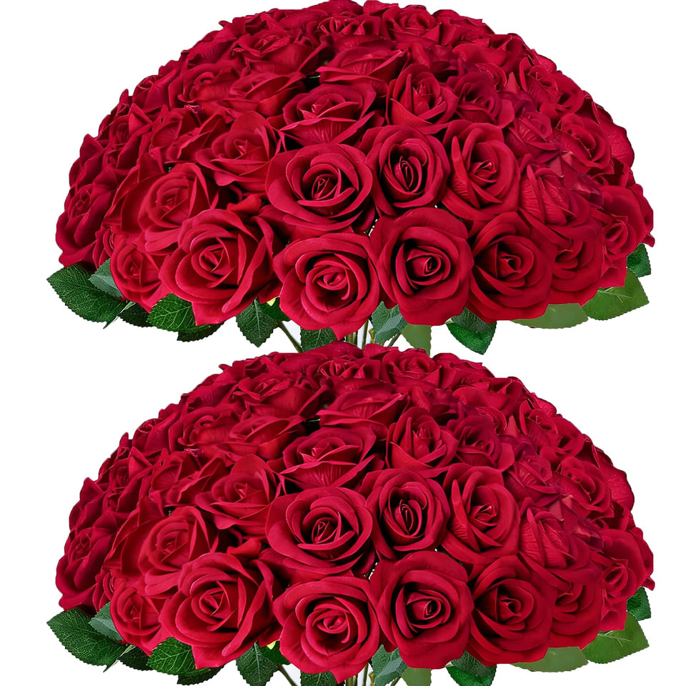 Cherica 50Pcs red rose heads and stems bundle for versatile decor