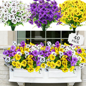 Cherica artificial pansy flowers in outdoor display with full stems for vibrant porch decor