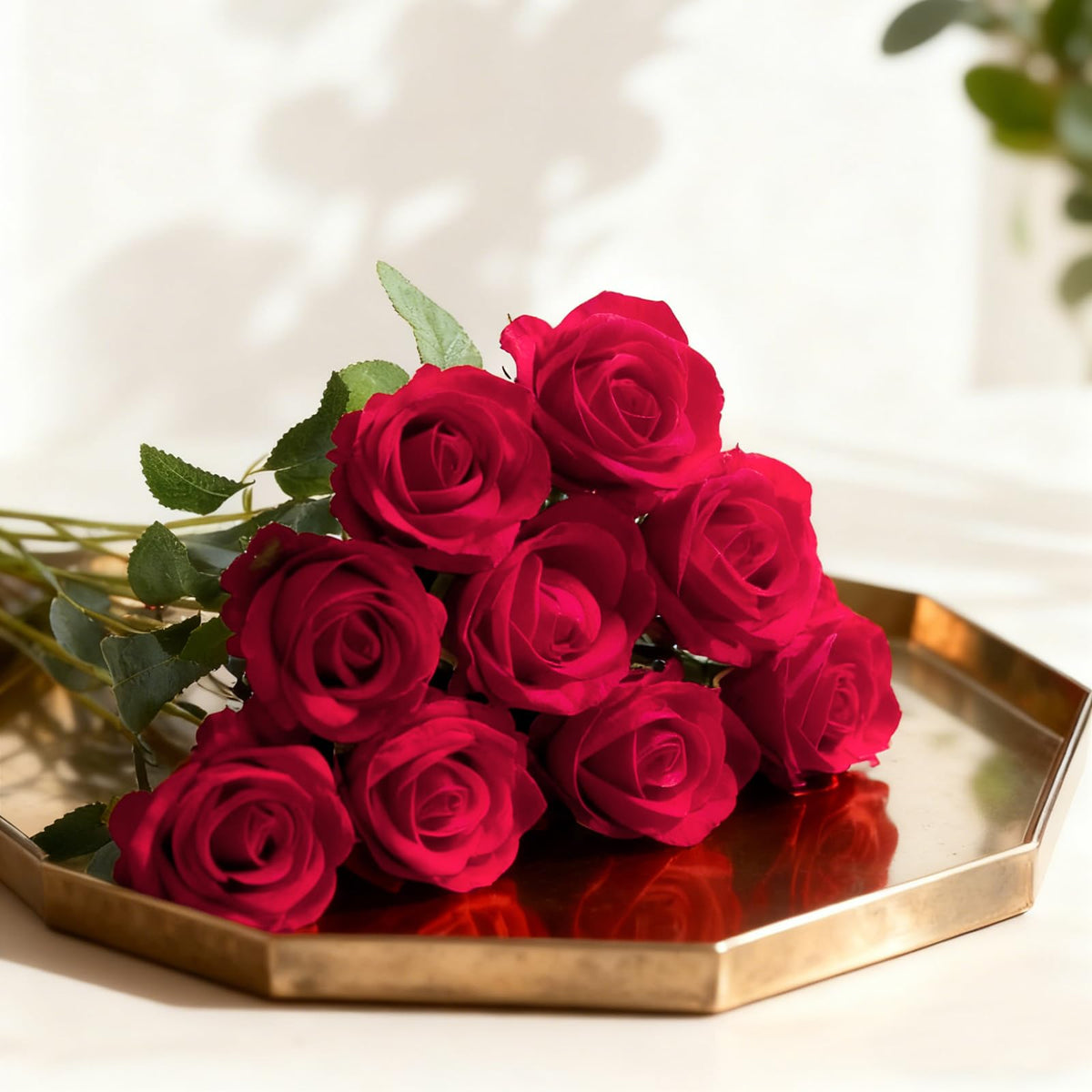 Cherica artificial roses with soft velvet petals add luxurious texture.