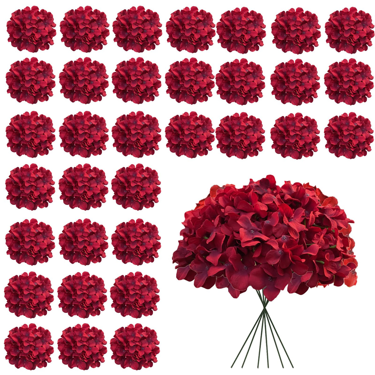 Cherica dark red hydrangea bulk 30 heads for fuller home arrangements.