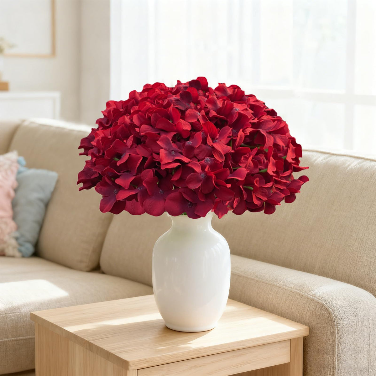 Cherica dark red hydrangea wreath creation enhances DIY projects.