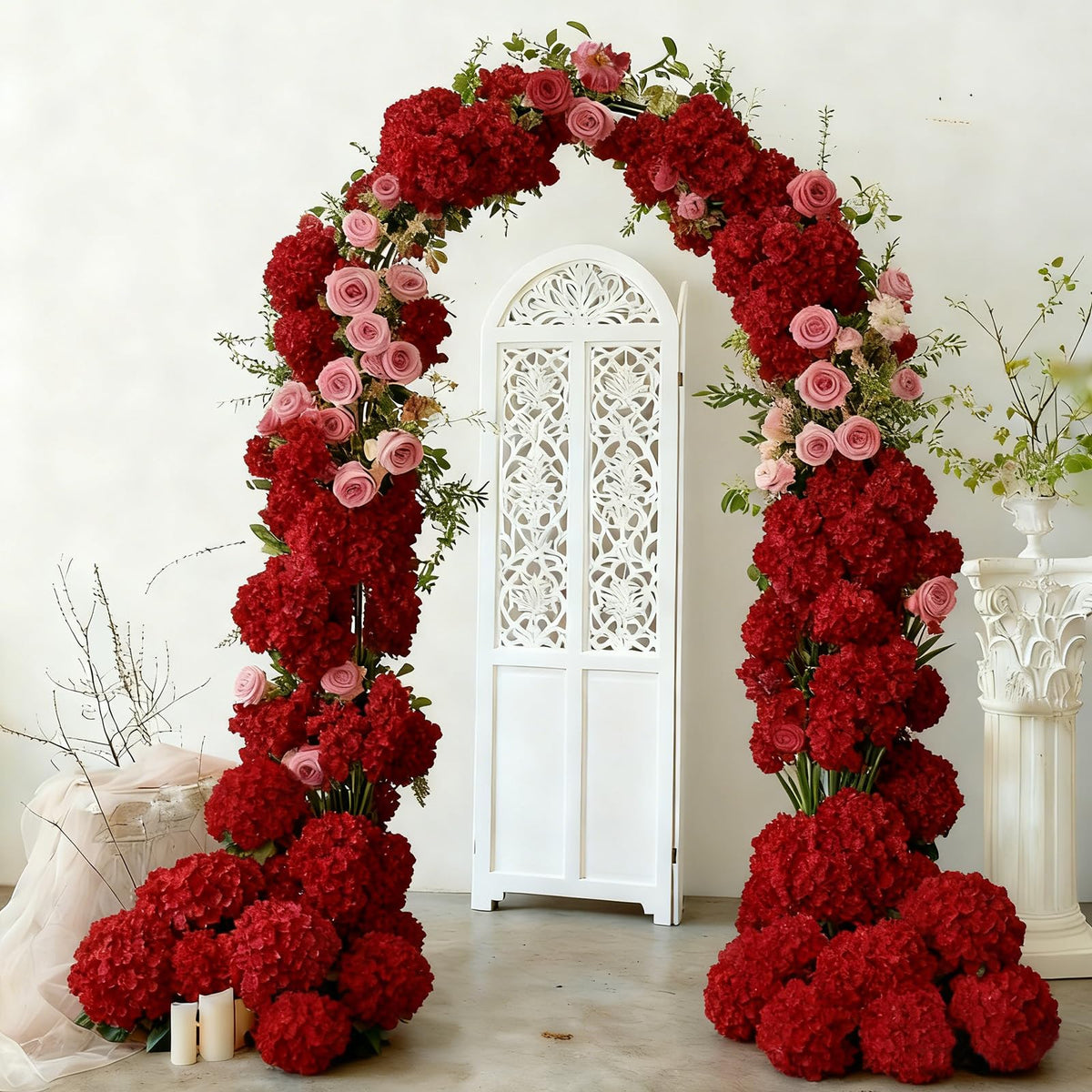 Cherica deep red hydrangea arrangement preview with rich color and texture.