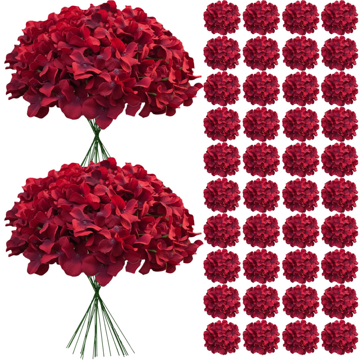 Cherica deep red hydrangea flower heads for lasting centerpieces and DIY bouquets.