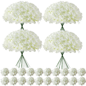 Cherica faux white hydrangea heads with stems for bulk decor and easy centerpieces.