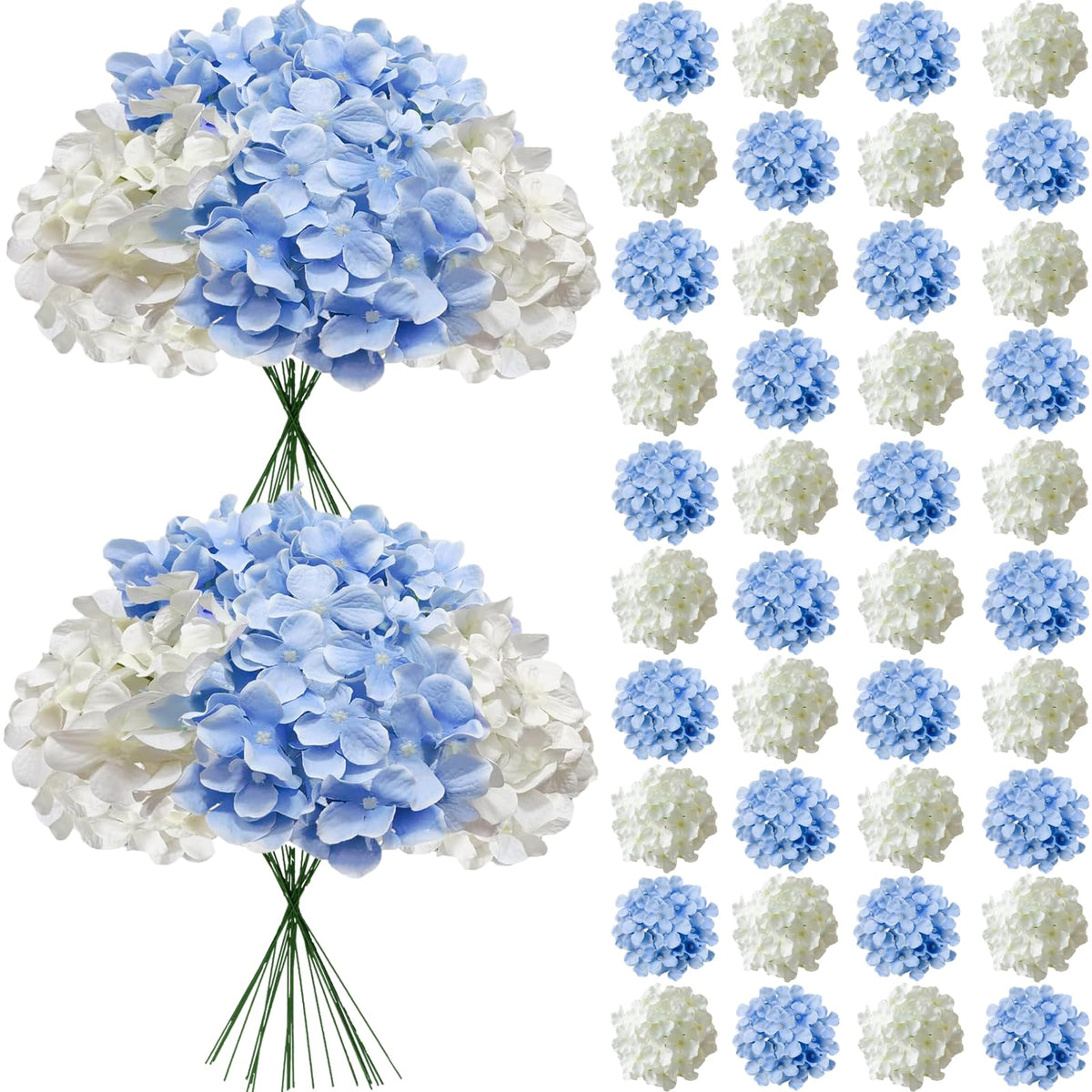 Cherica hydrangea artificial flower heads and stems for elegant arrangements.