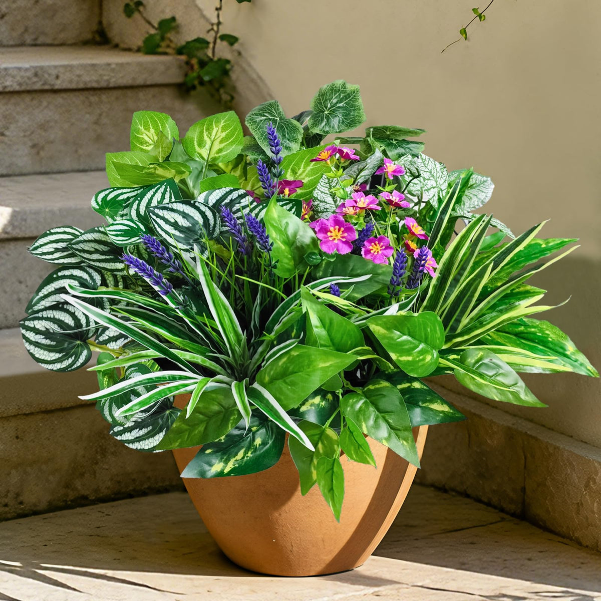 Cherica 12-piece outdoor artificial plants in a porch display for maintenance-free greenery