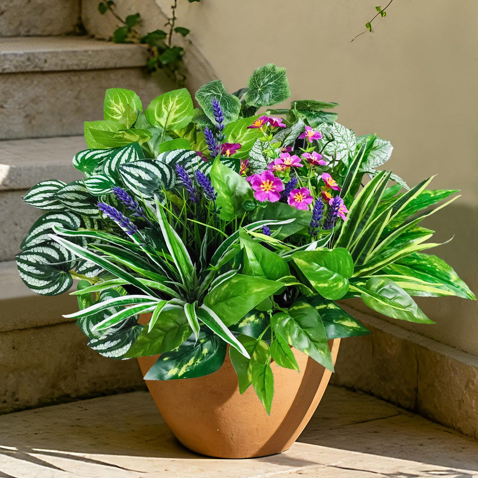 Cherica 12-piece outdoor artificial plants in a porch display for maintenance-free greenery