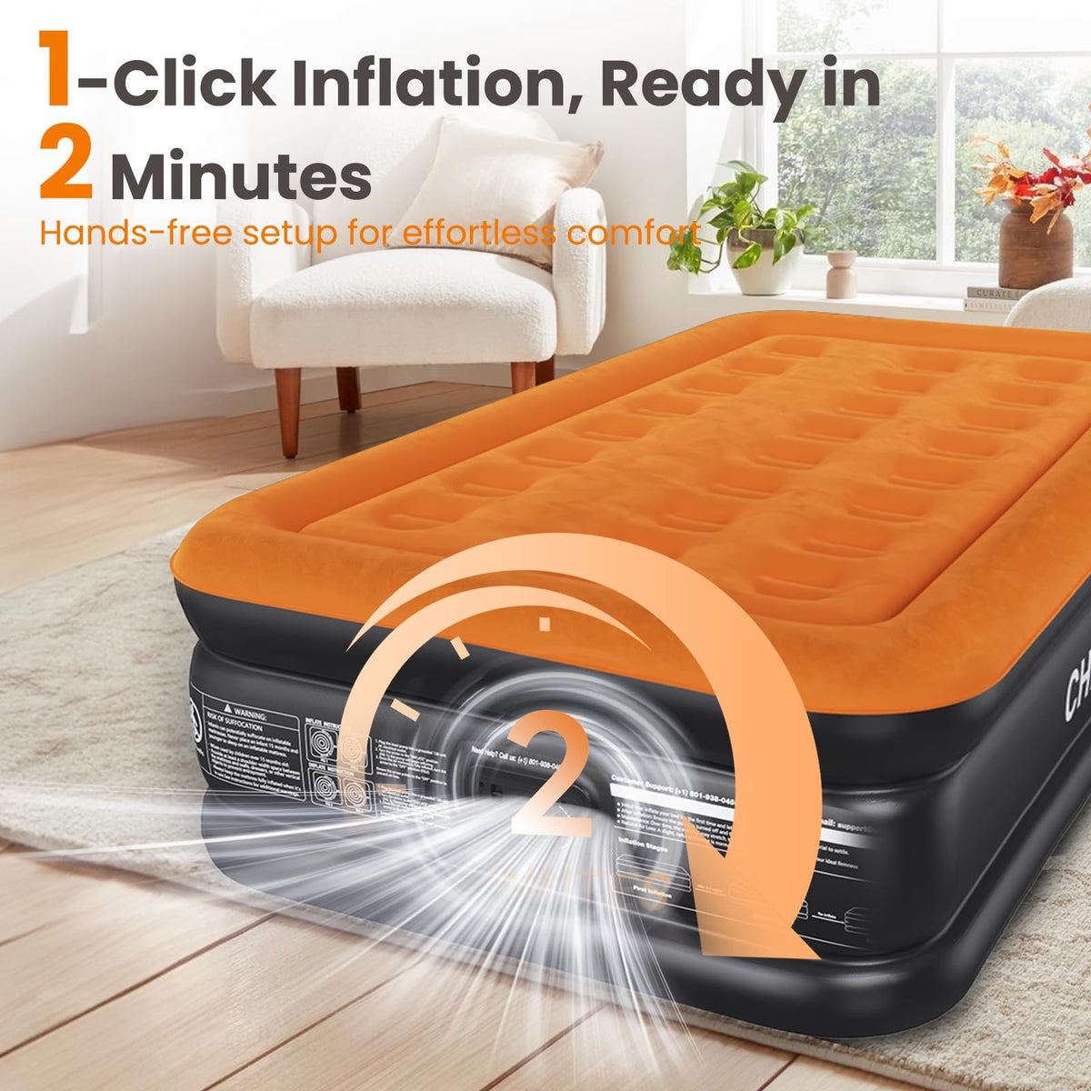CHERIMOR built in pump inflates in about 2 minutes