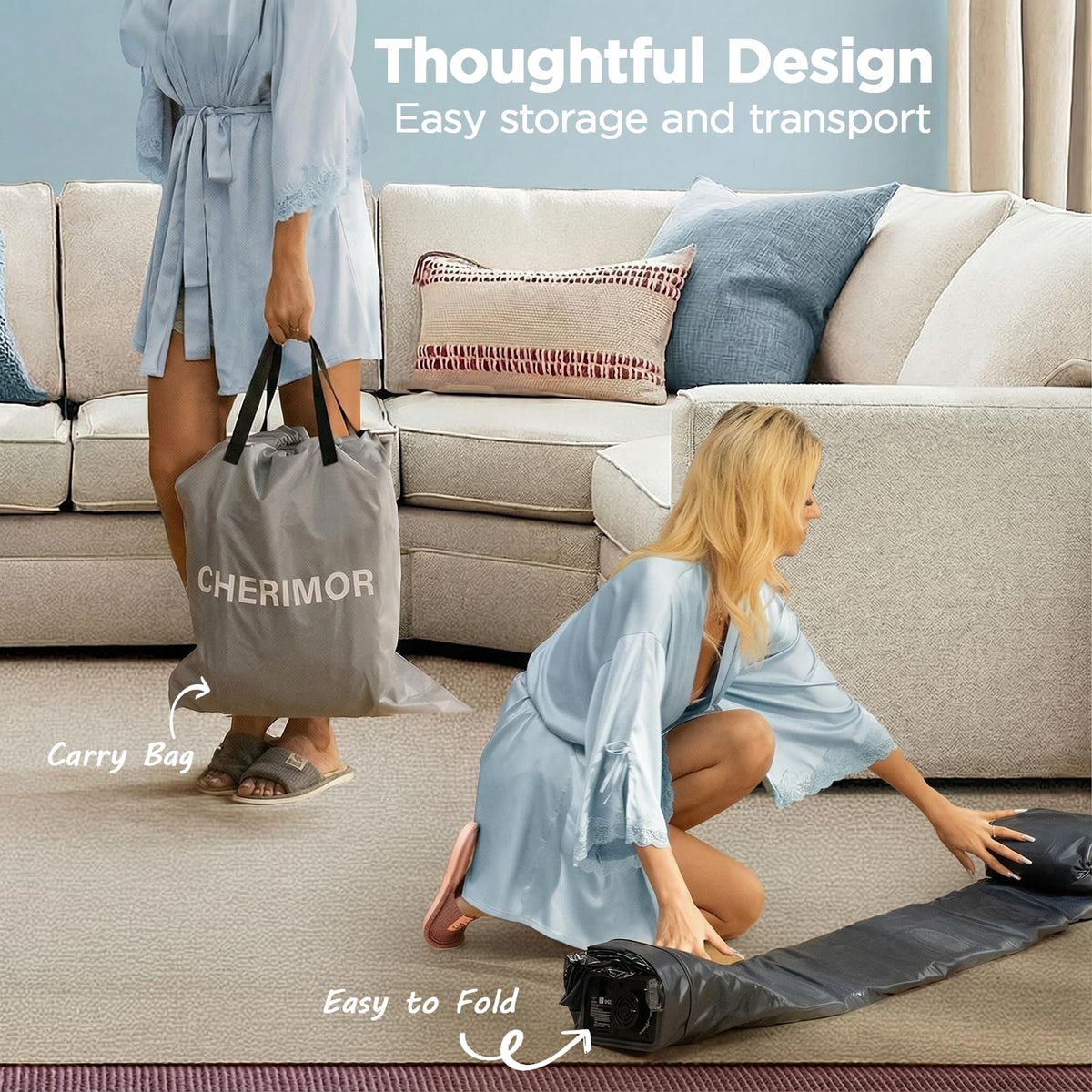 CHERIMOR Queen air mattress inflation in about 3 minutes with low noise.