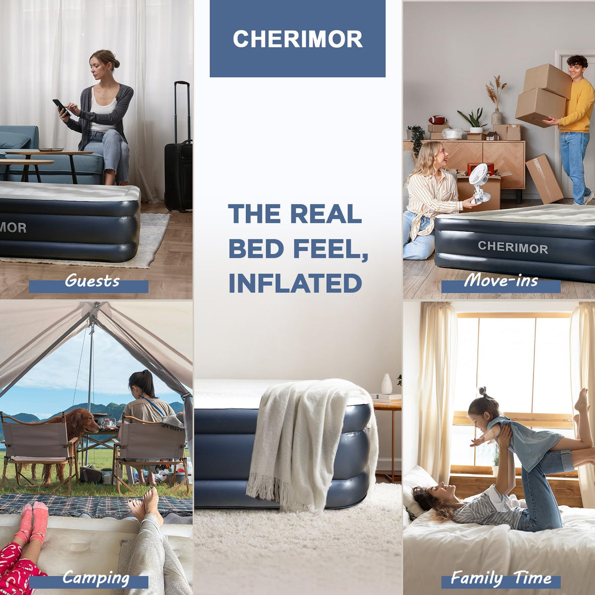 CHERIMOR Queen Air Mattress patch kit included for quick repairs
