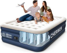 CHERIMOR Queen Air Mattress top view shows plush velvety surface for comfortable guest sleep