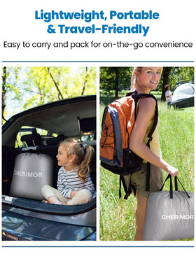 CHERIMOR Twin XL air mattress packs into a backpack for easy transport.