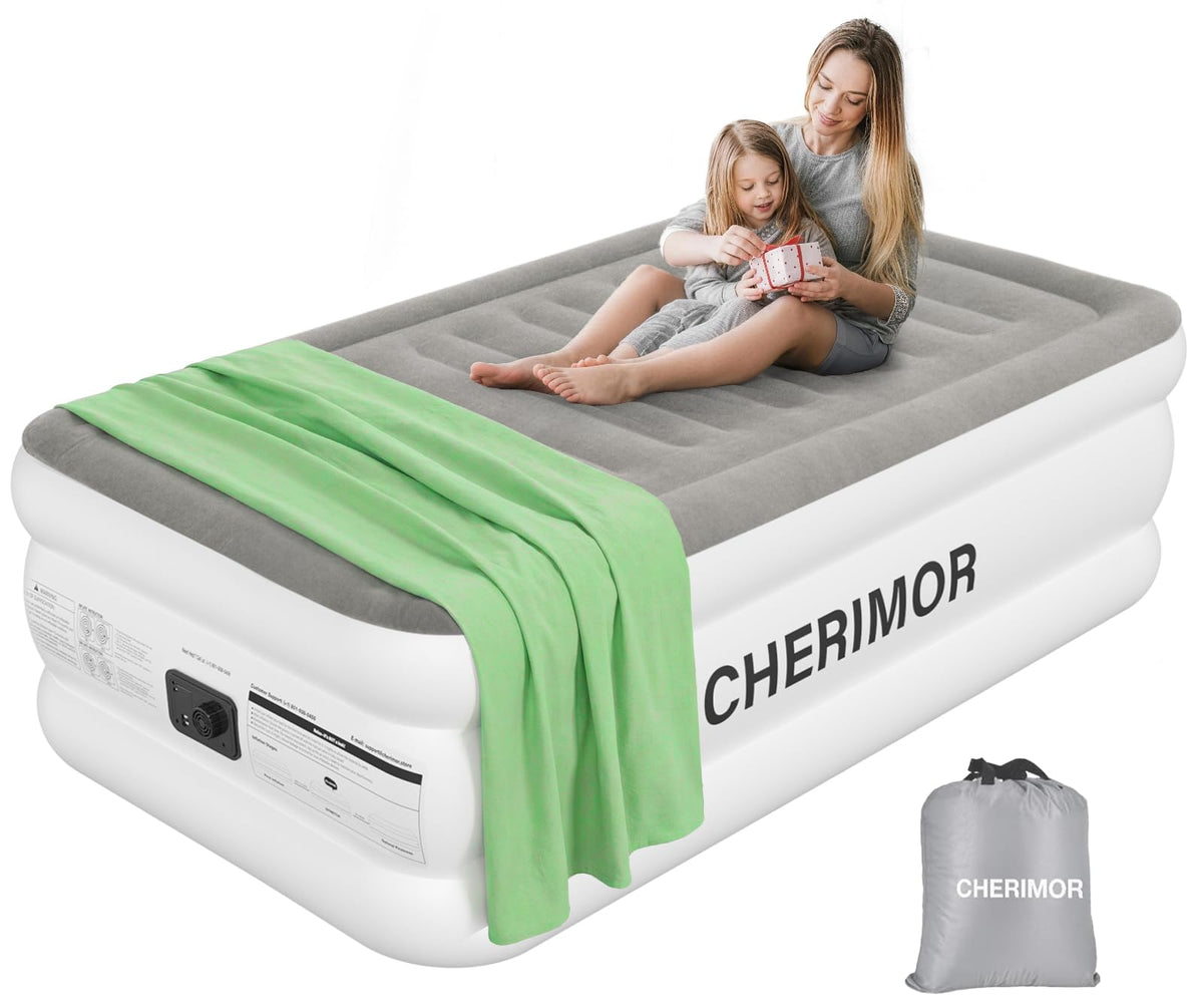 CHERIMOR Twin XL air mattress with built-in pump for fast setup and stable sleep