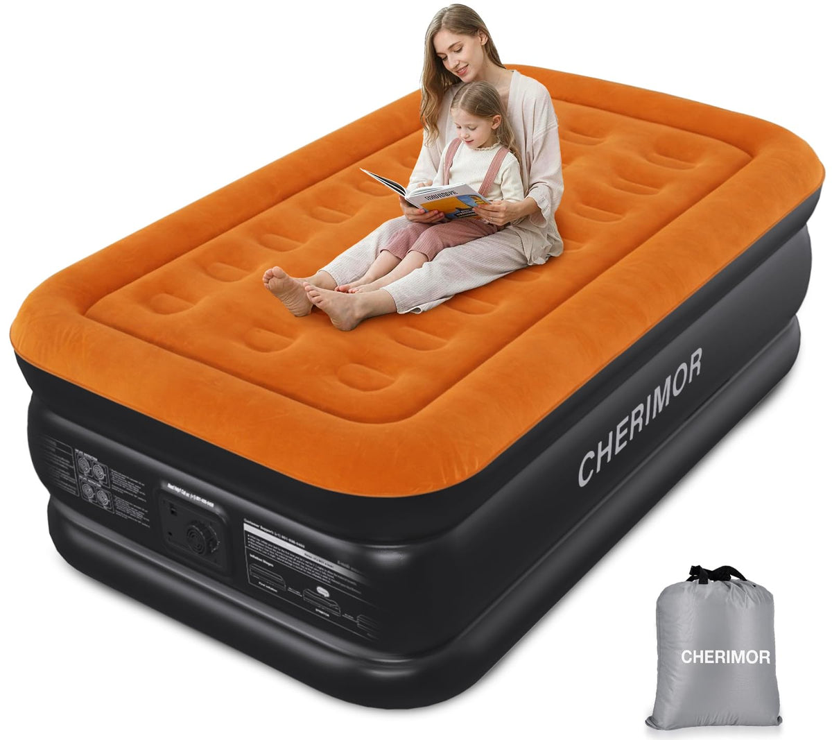 CHERIMOR Twin XL air mattress with built-in pump for quick setup and guest comfort
