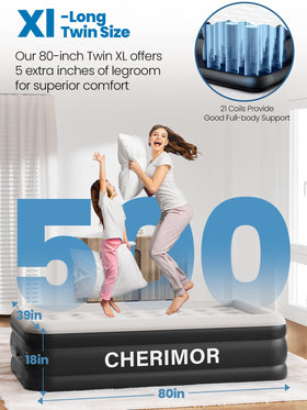 CHERIMOR Twin XL air mattress showcases honeycomb pillar design for even support.