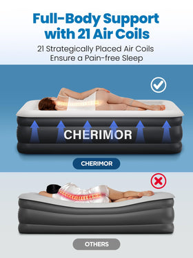 CHERIMOR Twin XL air mattress with velvet flocked top for pillow-top comfort.
