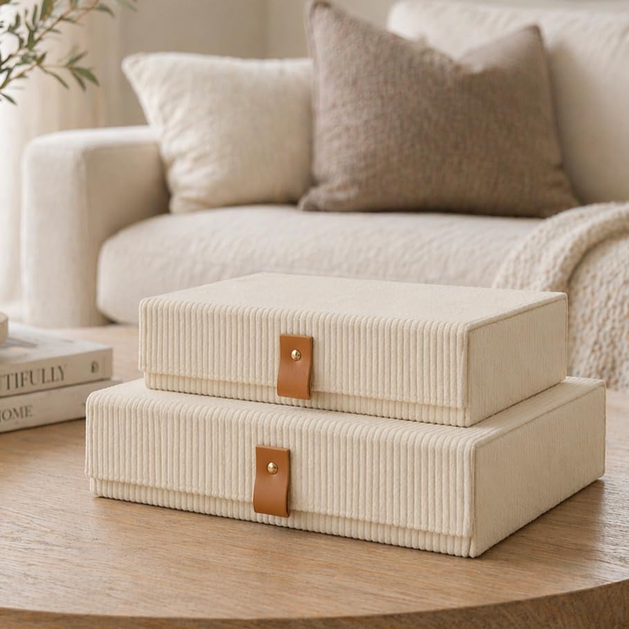 cherish & dwell cozy corduroy decorative box with lid for stylish shelf storage