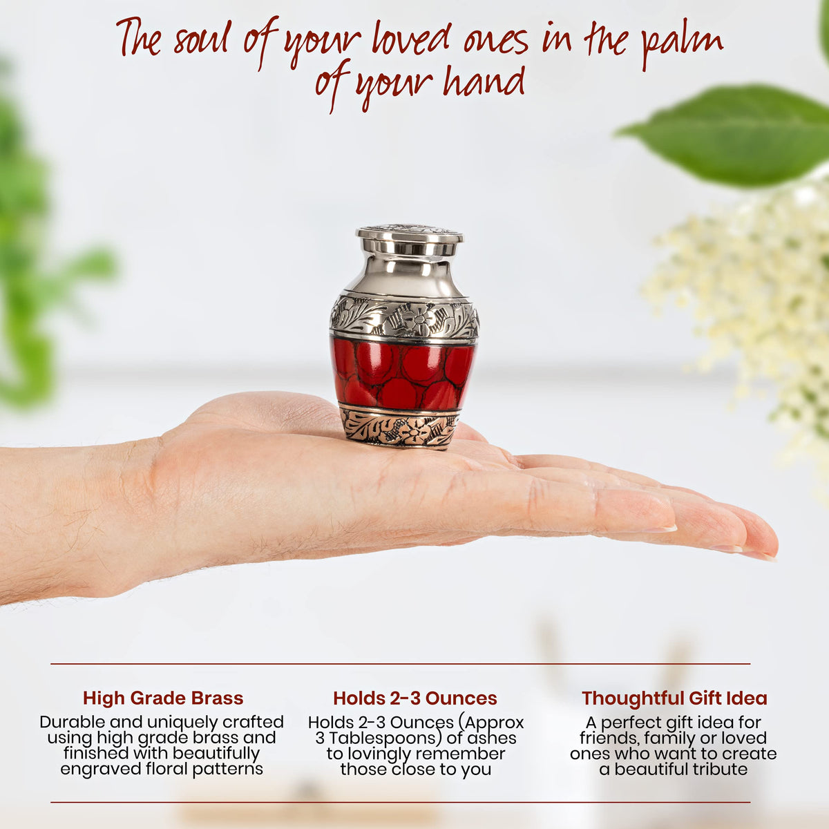 Cherishedly Yours polished nickel-brass urn showcasing hand craftsmanship.