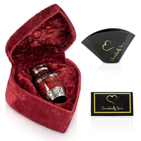 Cherishedly Yours small keepsake urn in crimson for memories and remembrance.