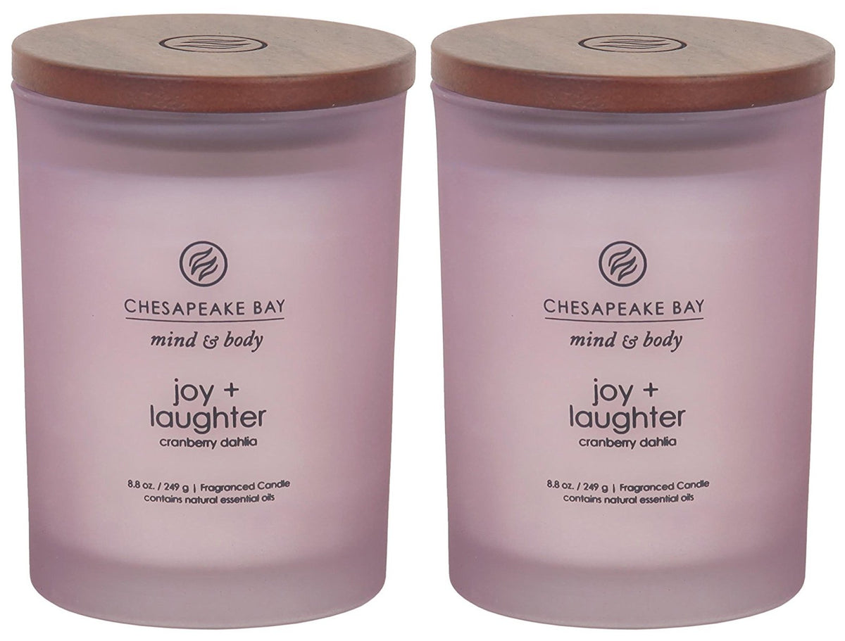 Chesapeake Bay Candle Joy and Laughter jar front view glowing warmly for cozy evenings.