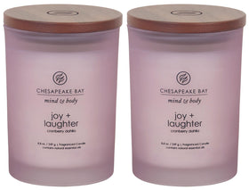 Chesapeake Bay Candle Joy and Laughter jar front view glowing warmly for cozy evenings.