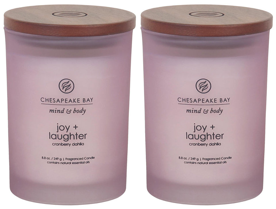 Chesapeake Bay Candle Joy and Laughter jar front view glowing warmly for cozy evenings.