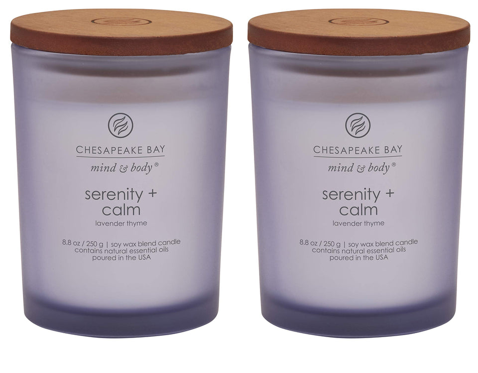 Chesapeake Bay Candle Serenity Calm Lavender Thyme jar; soothing aroma for relaxing spaces.