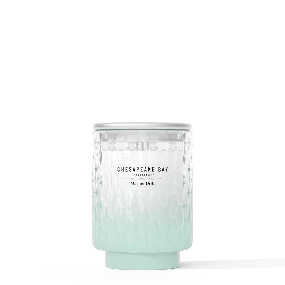 Chesapeake Bay marine-drift-candle-8oz in glass jar, evokes coastal mood.