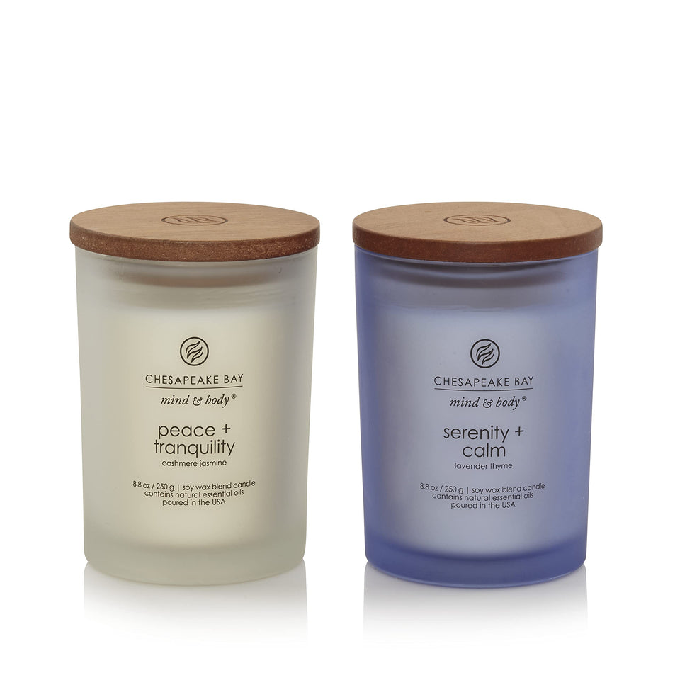 Chesapeake Bay Candle Peace + Tranquility jar label with cashmere jasmine for calming ambiance
